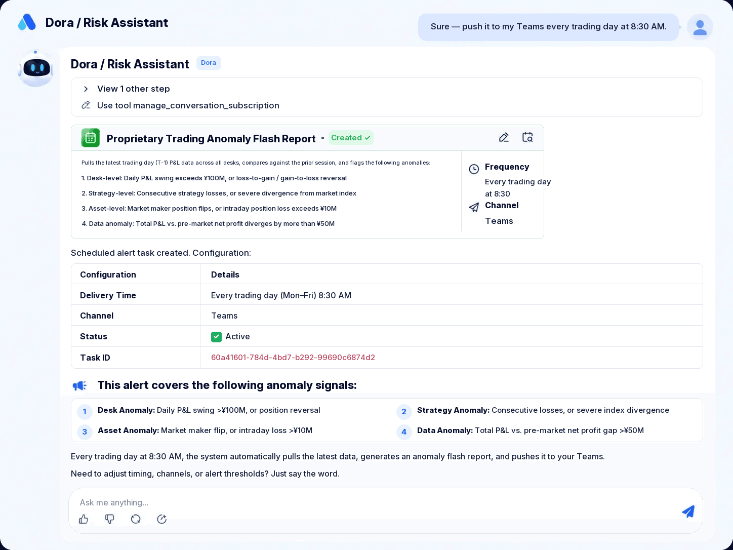Risk Monitoring Agent workflow preview