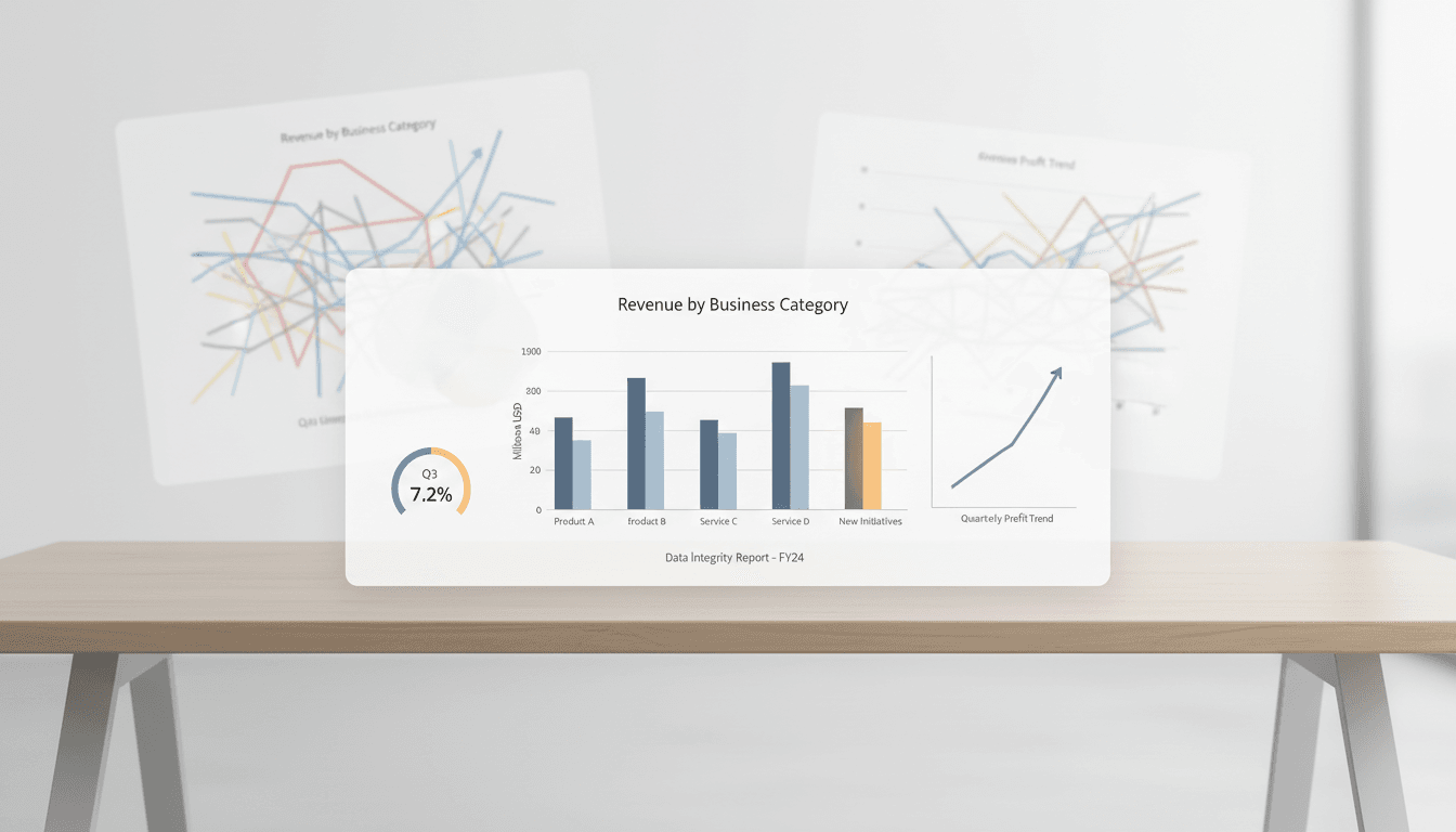 Diagrama de barras ejecutivo comparando categorías de negocio en un dashboard limpio